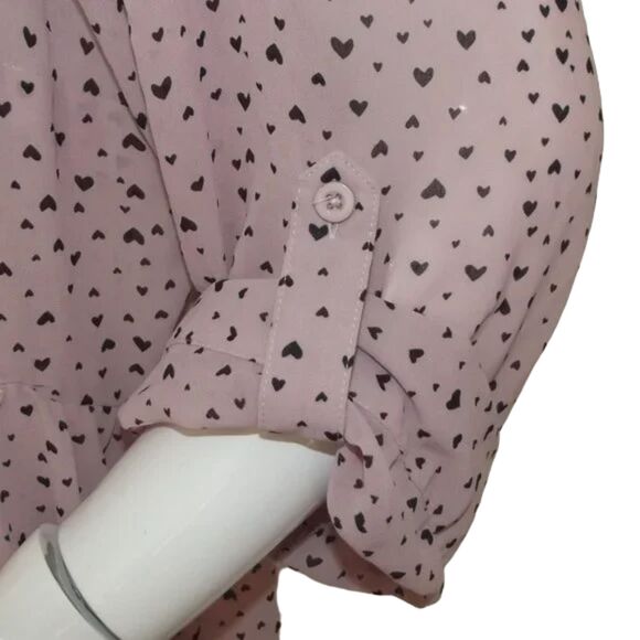 TORRID Shirt-Dress, 2/2X, Pink, Black Hearts, 3/4 Tab Sleeve, Semi-sheer, V-neck - Picture 5 of 14